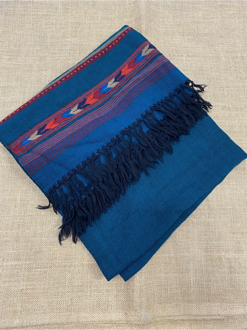 Fabindia Teal Green Wool Hand Woven Shawl Scarf Wrap Made In India